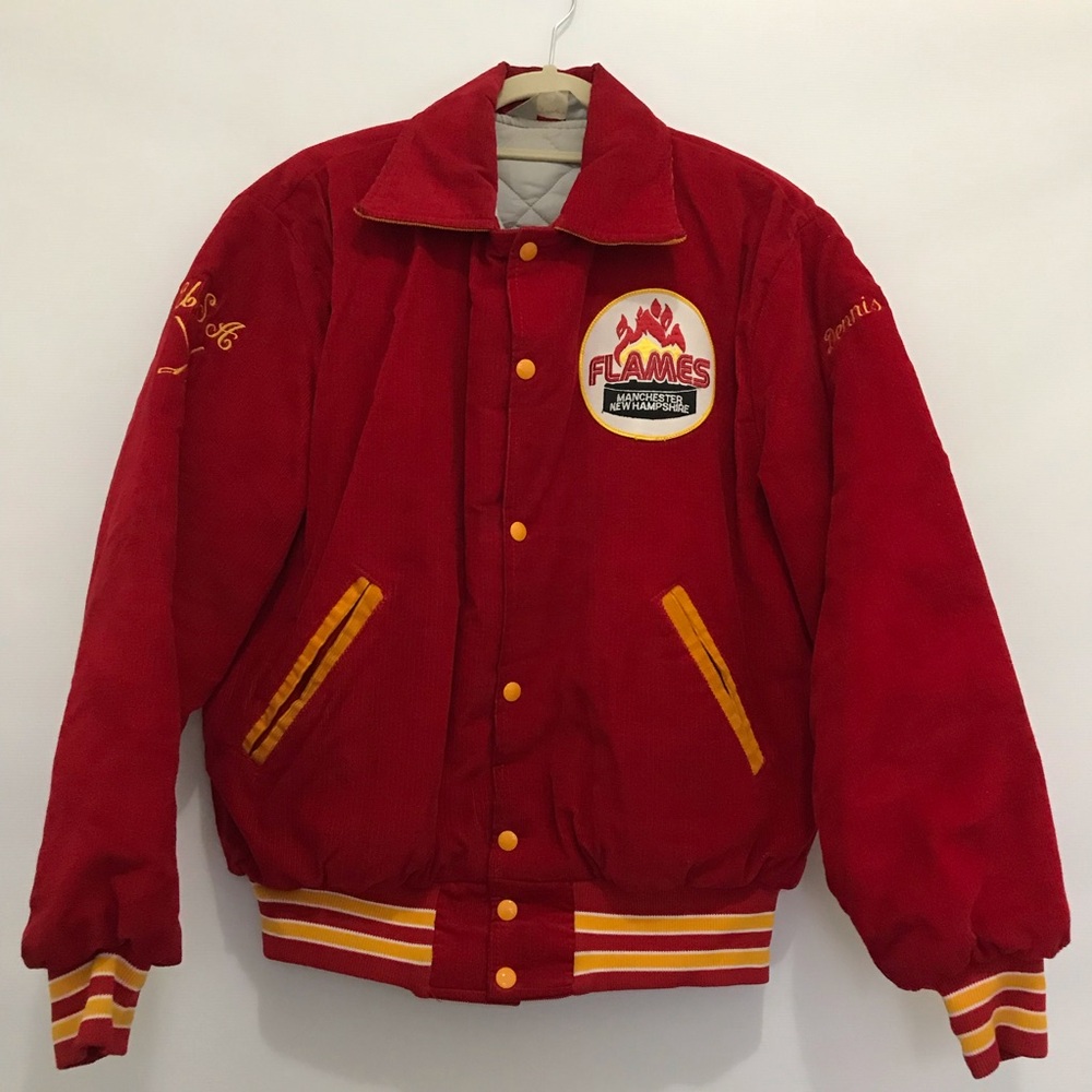 Manchester Flames Corduroy Jacket Red Youth Hockey New Hampshire USA Size M